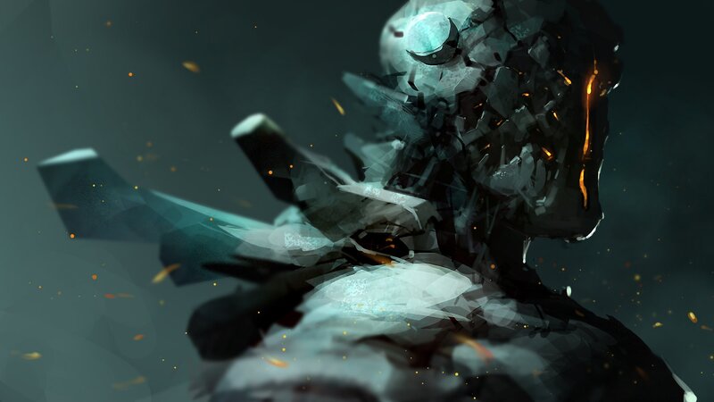 Fragmented Armored Figure — Gray