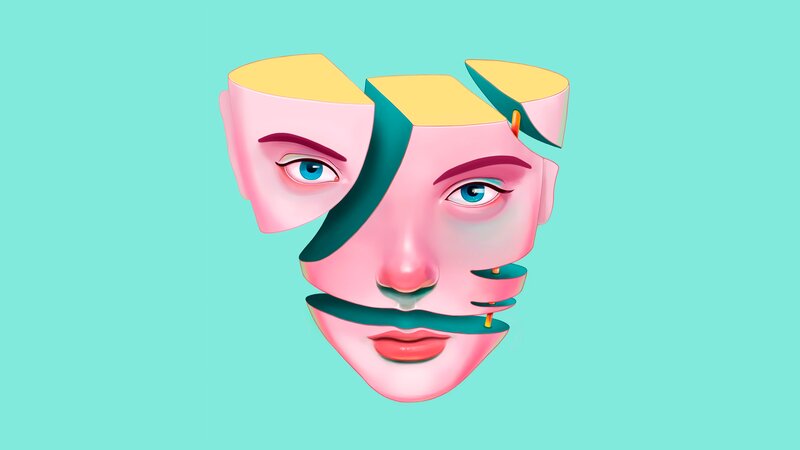 Fragmented Face Illustration — Pink
