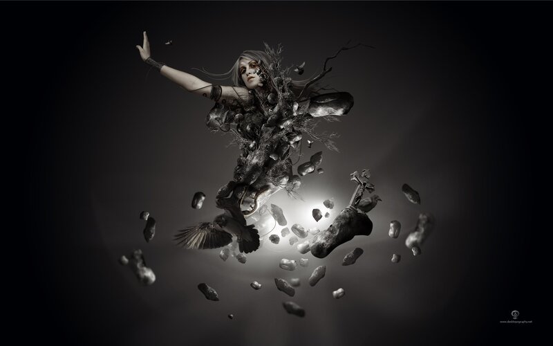 fragmented figure in dark space