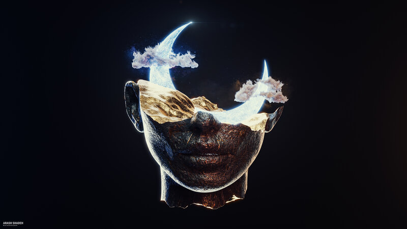 Fragmented Head with Moon