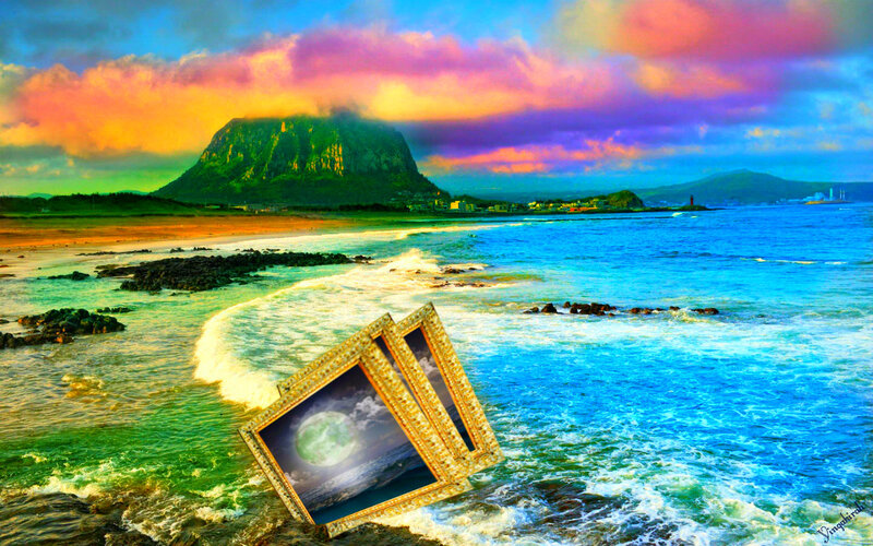 Framed Moon Painting on Beach