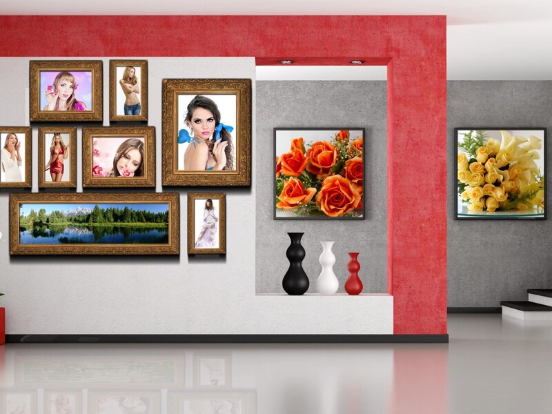Framed Photos on Wall — Red