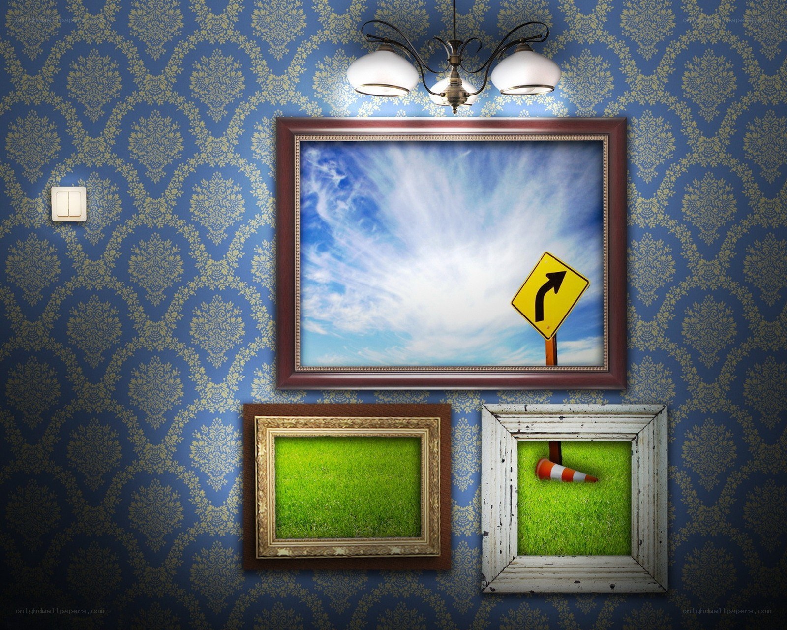 Framed pictures on wallpaper