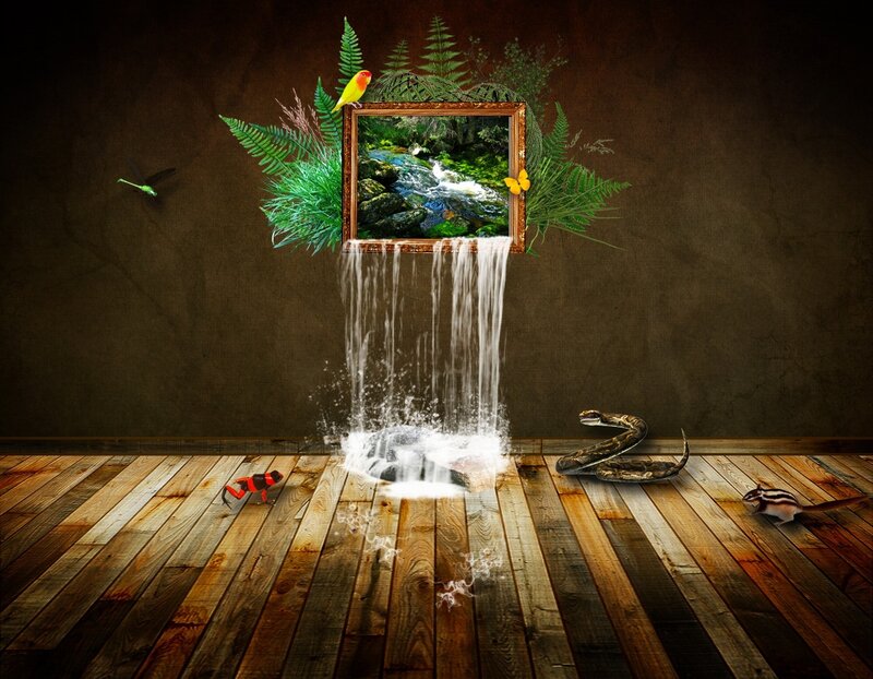 Framed Waterfall Scene