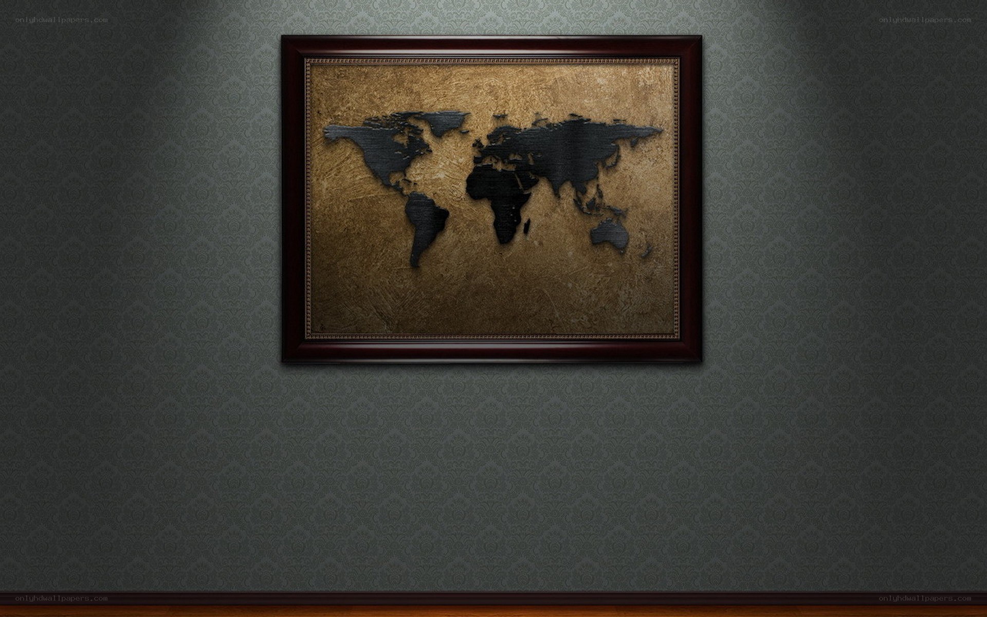 framed world map artwork