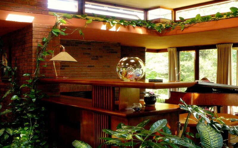 Frank Lloyd Wright interior with plants