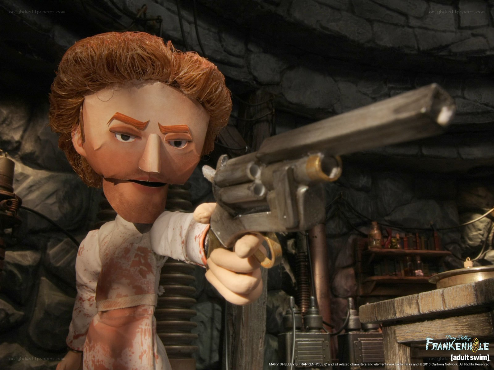 Frankenhole character with gun