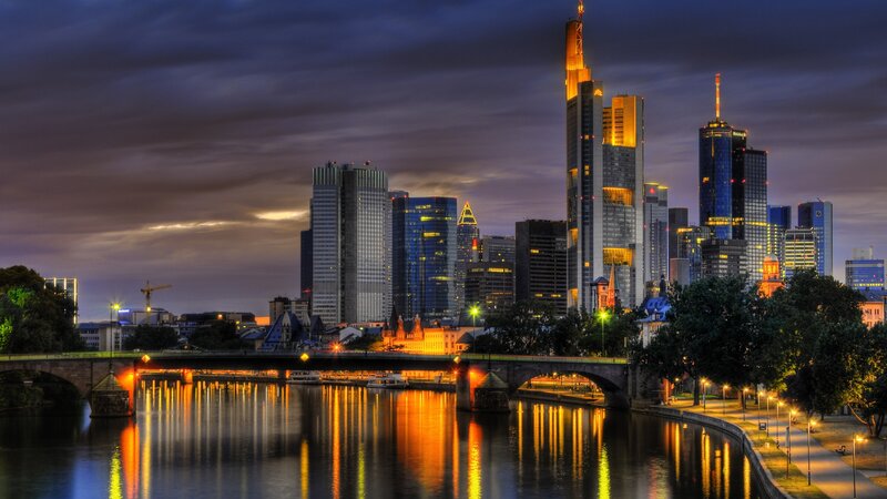 Frankfurt skyline at dusk