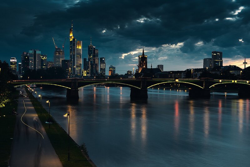 Frankfurt skyline at dusk