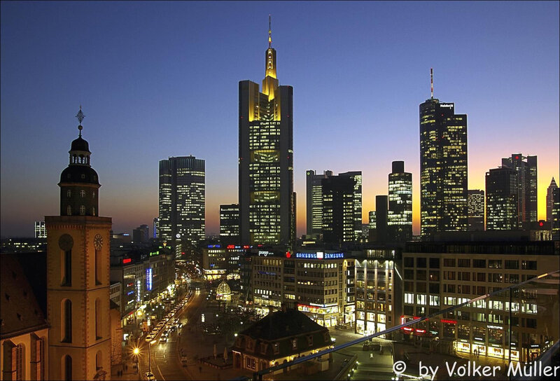 Frankfurt skyline at dusk