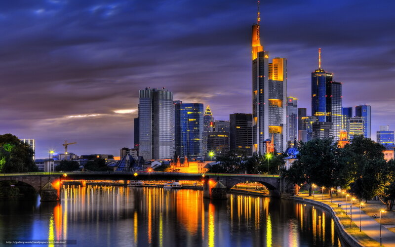 Frankfurt Skyline at Dusk — Blue, Dramatic, Night, Photograph