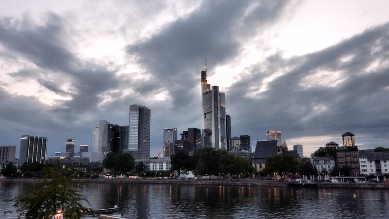Frankfurt Skyline at Dusk — Gray, Dramatic, Sunset