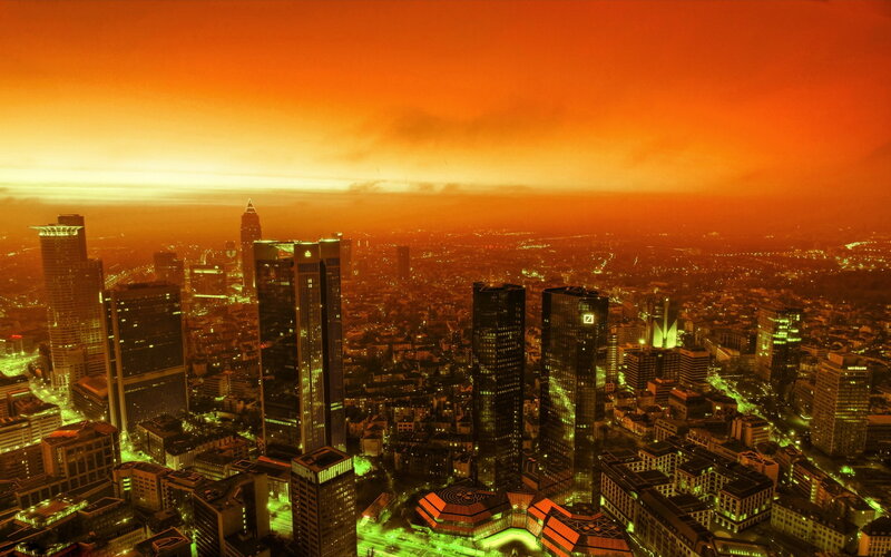 Frankfurt Skyline at Dusk — Orange, Dramatic, Night