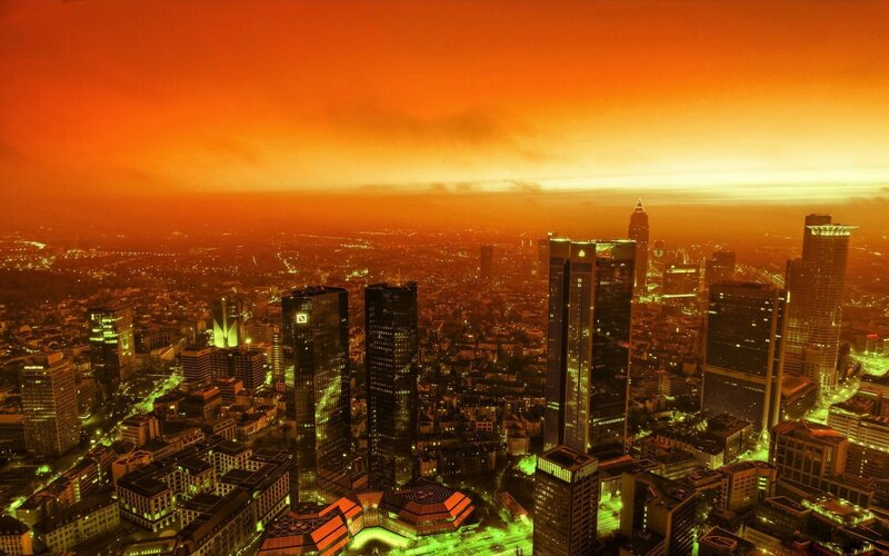 Frankfurt Skyline at Dusk — Orange, Dramatic, Sunset