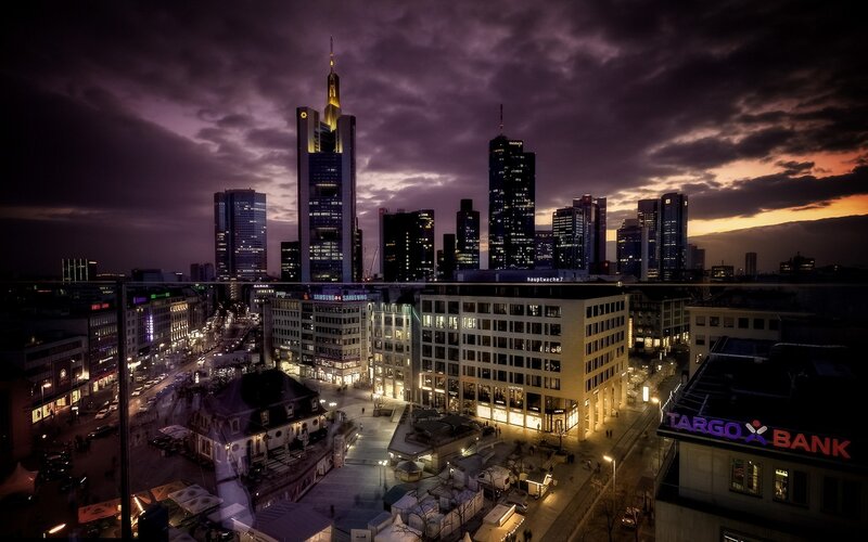 Frankfurt Skyline at Dusk — Purple, Dramatic