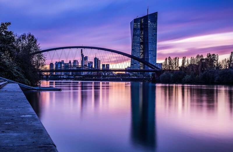 Frankfurt Skyline at Dusk — Purple, Serene, Sunset