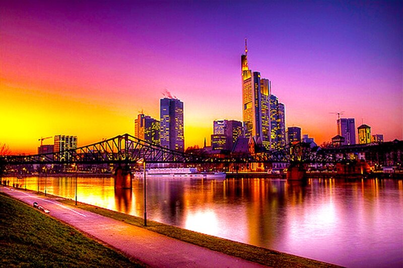 Frankfurt Skyline at Dusk — Purple