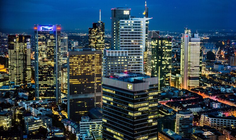 Frankfurt Skyline at Night — Blue, Dramatic