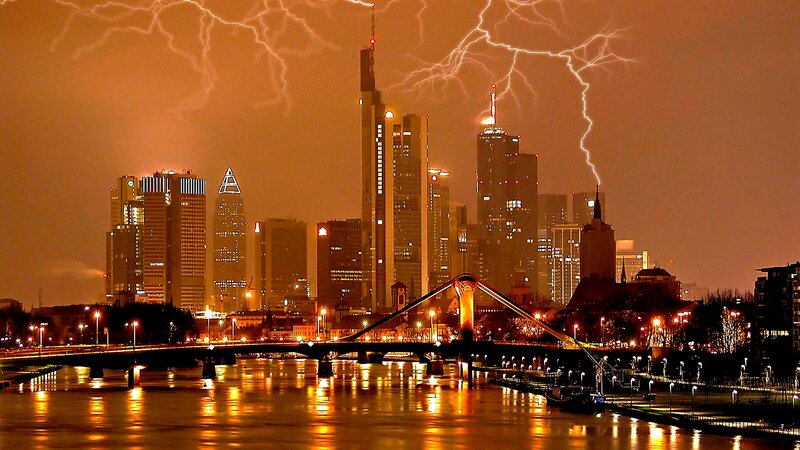 Frankfurt Skyline at Night — Orange, Dramatic