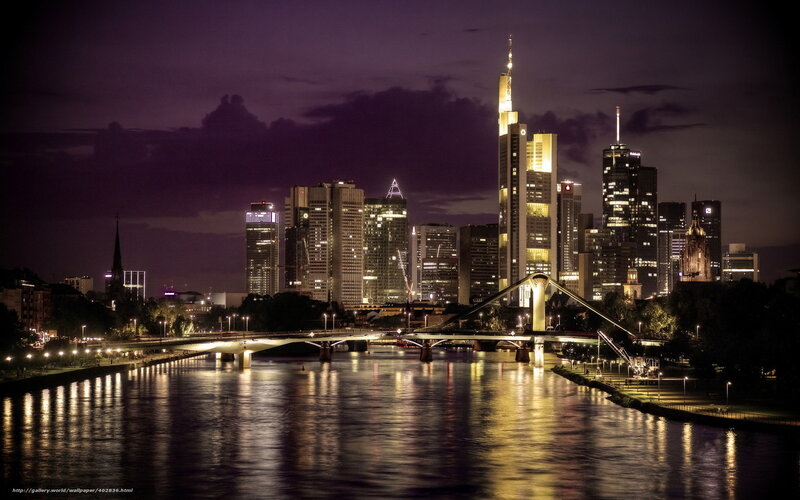 Frankfurt Skyline at Night — Purple, Dramatic, Photograph