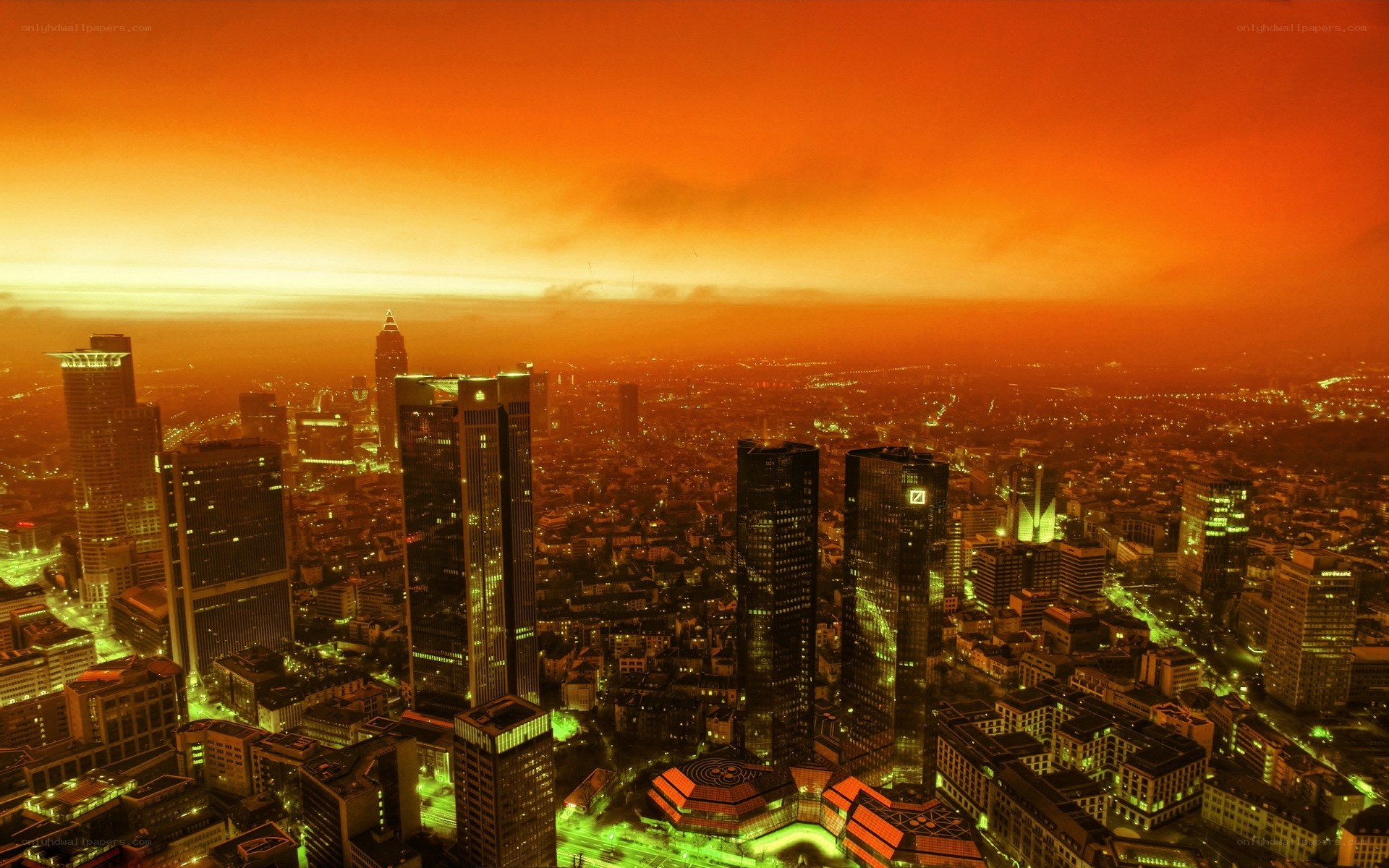 Frankfurt skyline at sunset