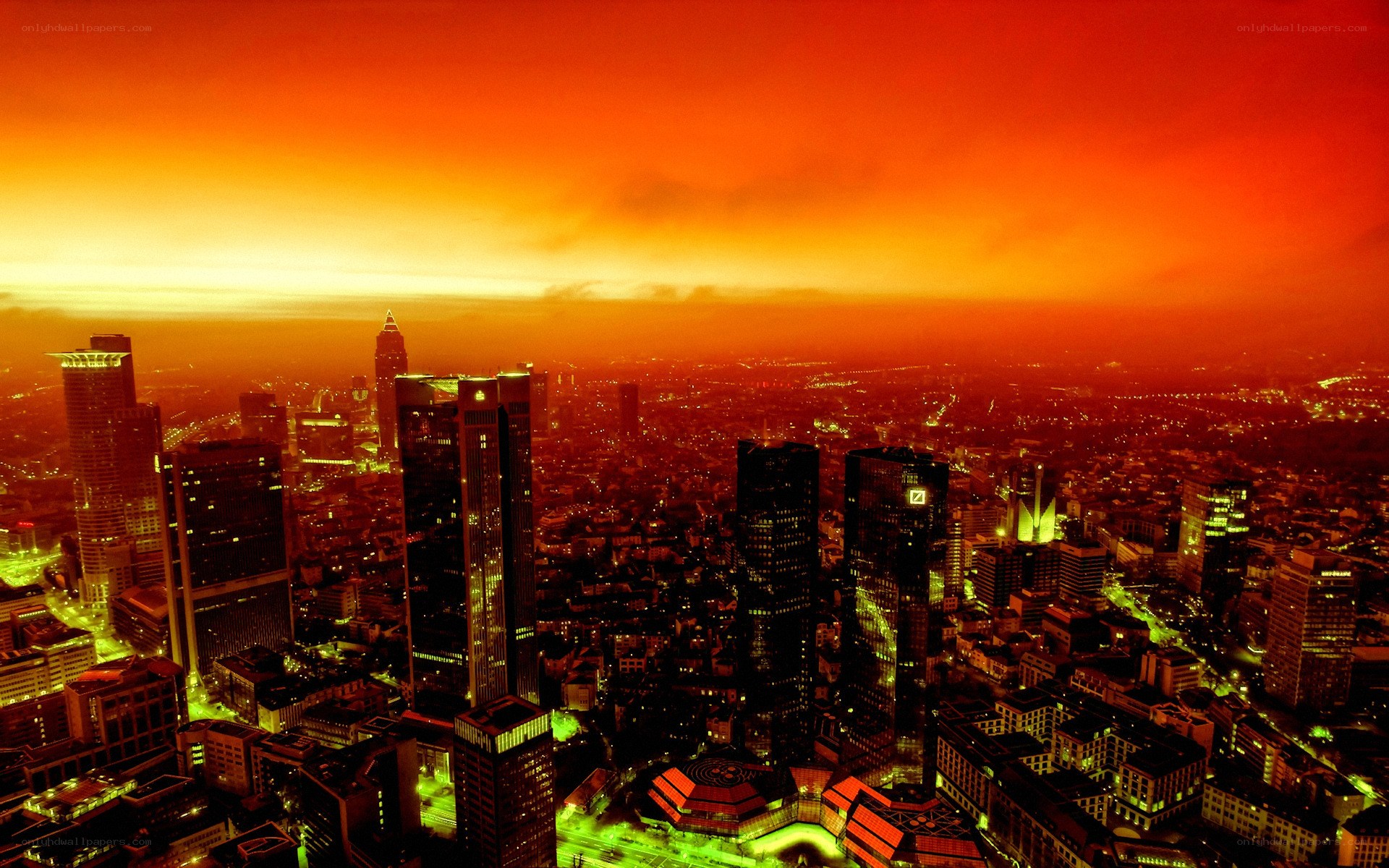 Frankfurt skyline at sunset