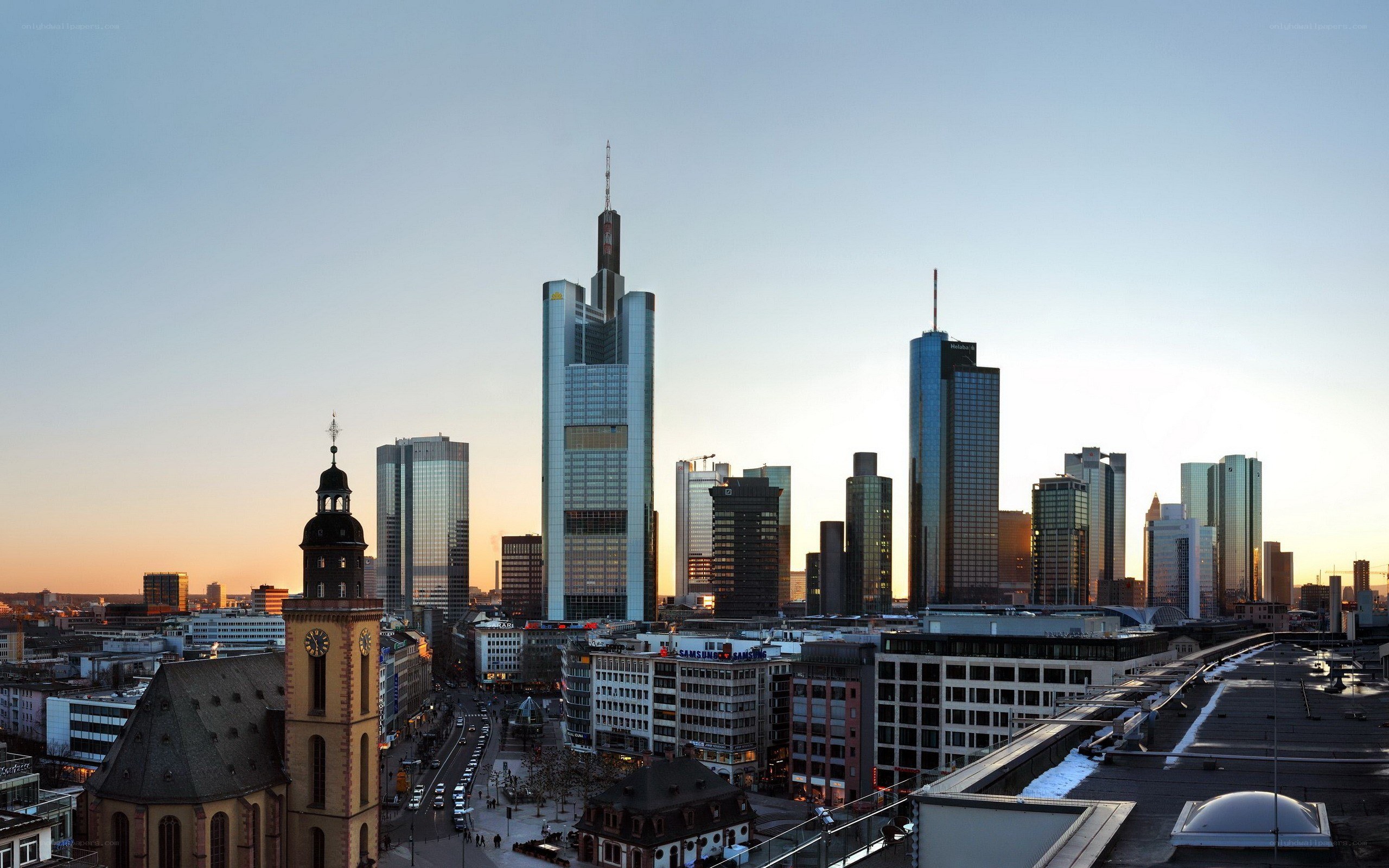 Frankfurt skyline at sunset