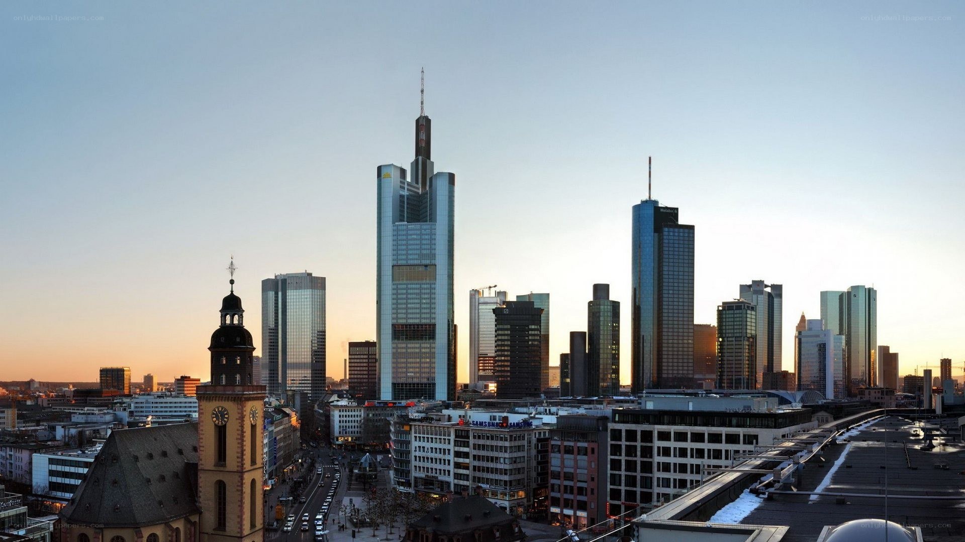 Frankfurt skyline at sunset