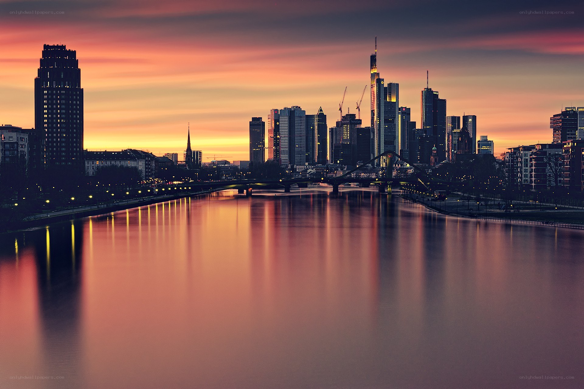 Frankfurt skyline at sunset