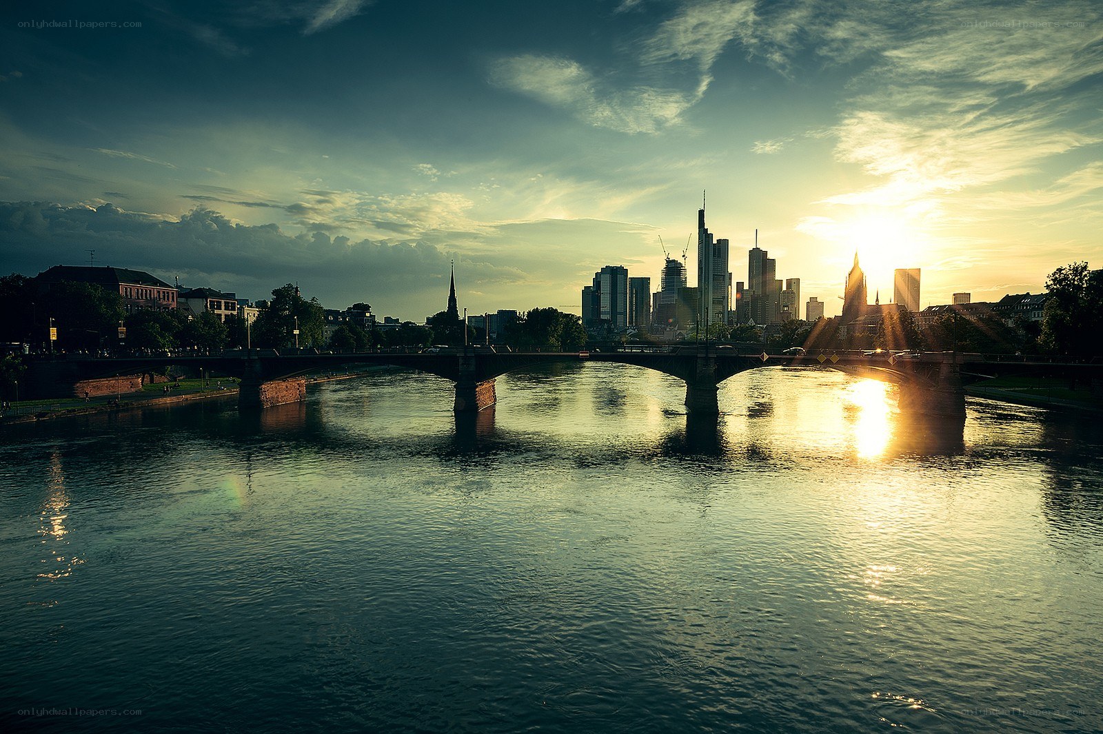 Frankfurt skyline at sunset