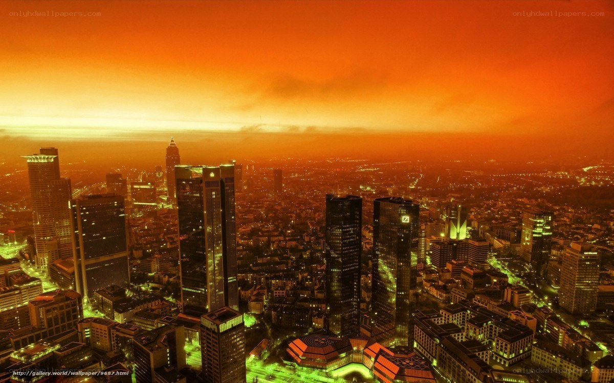 Frankfurt skyline at sunset