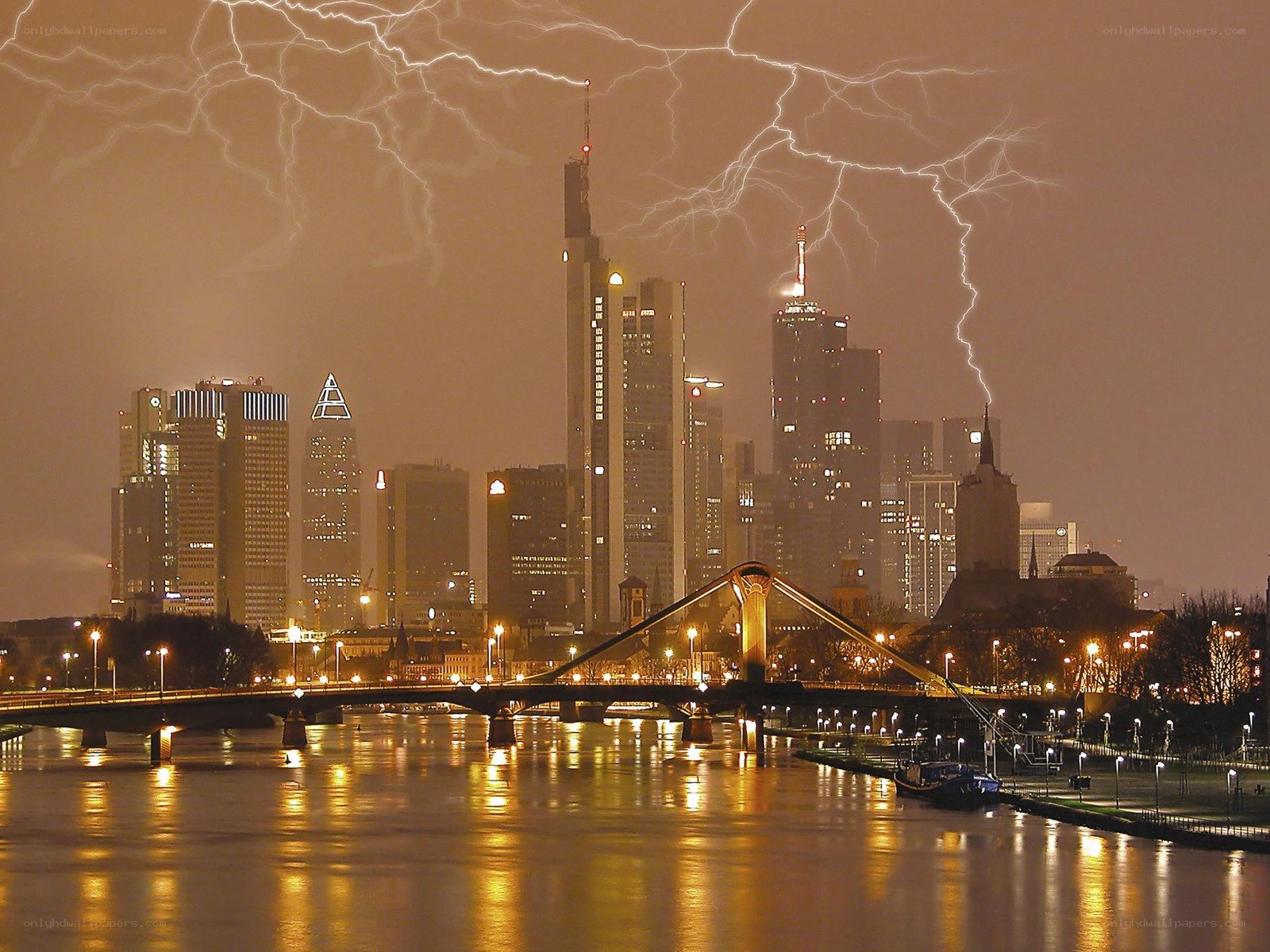 Frankfurt skyline during lightning storm