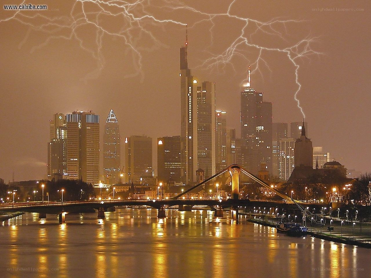 Frankfurt skyline during thunderstorm