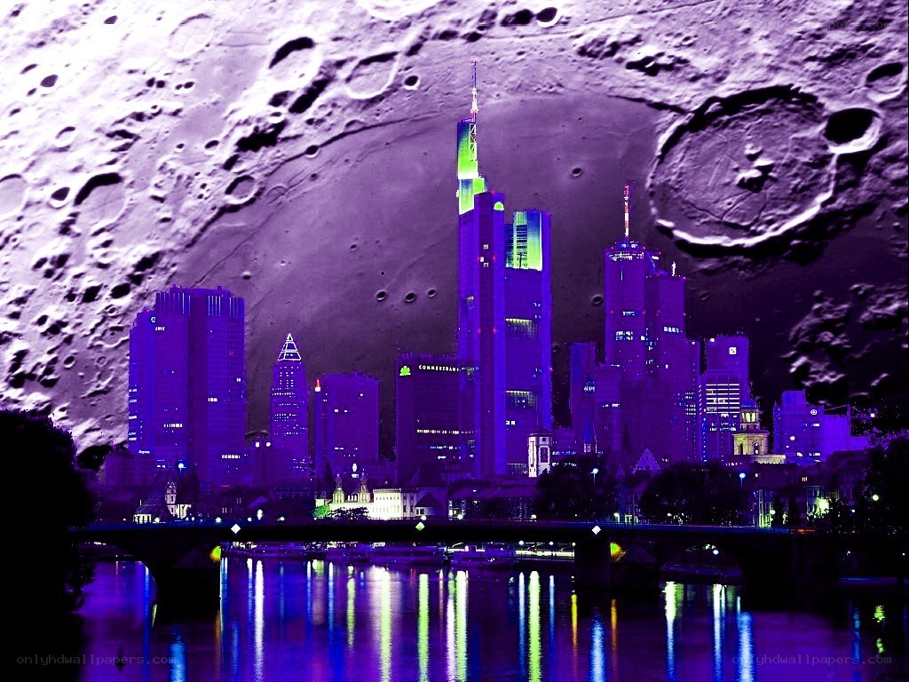 Frankfurt skyline under moon