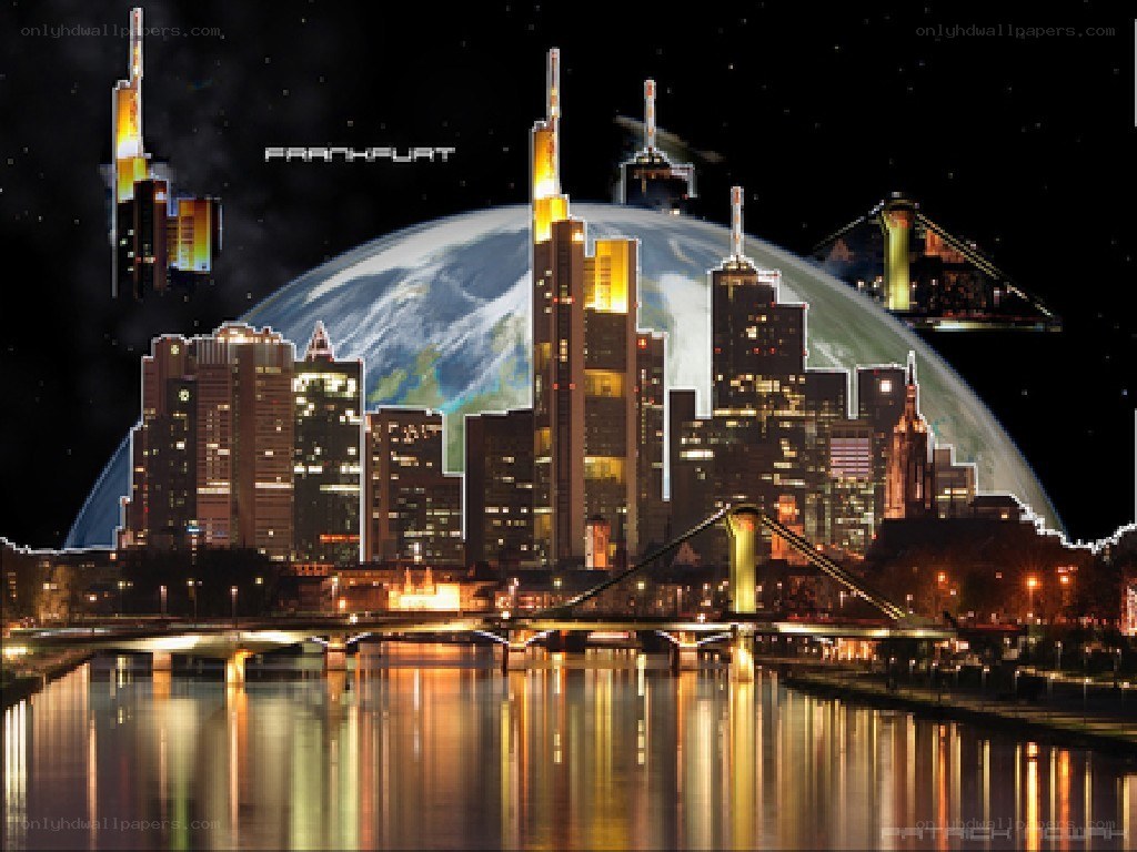 Frankfurt skyline with Earth view