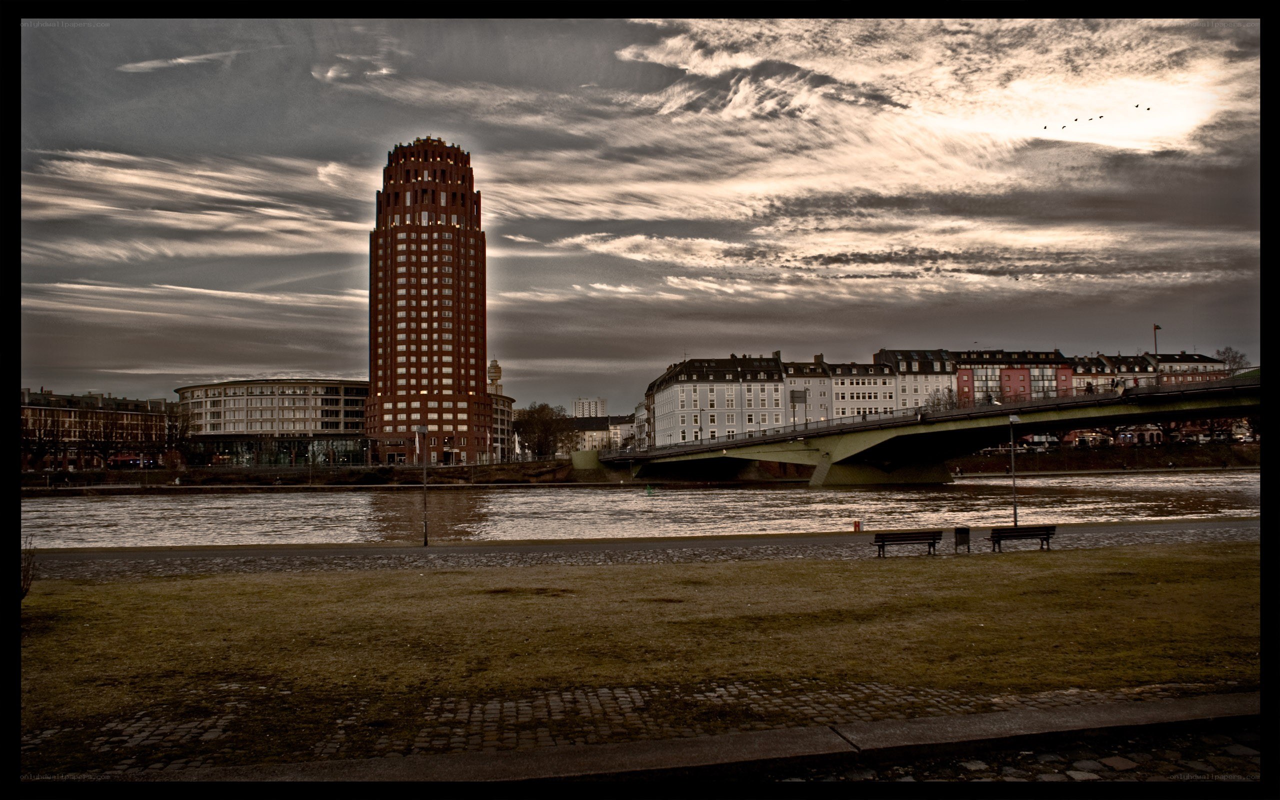 Frankfurt skyline with Main River
