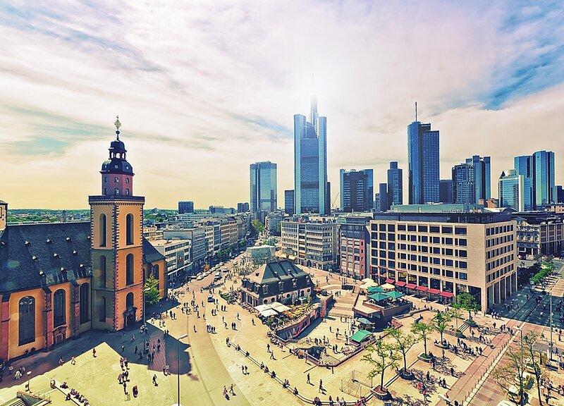 Frankfurt skyline with St. Nicholas Church