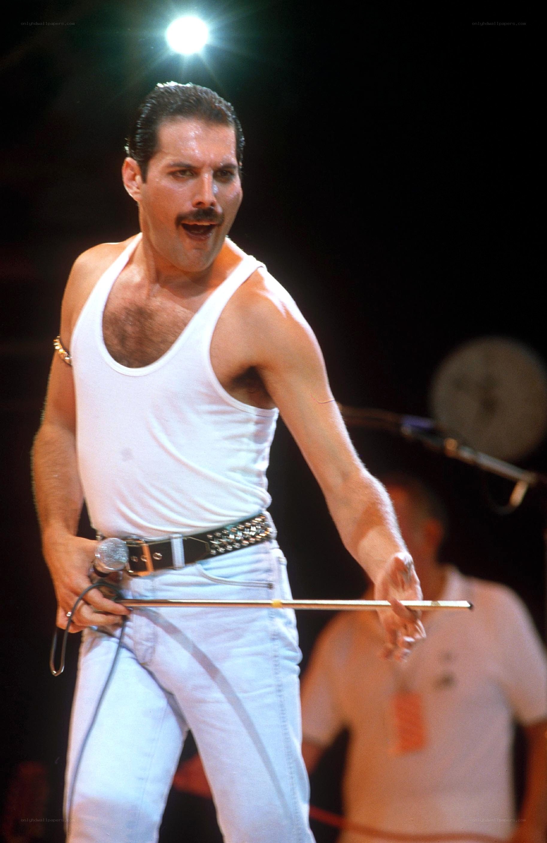 Freddie Mercury performing on stage