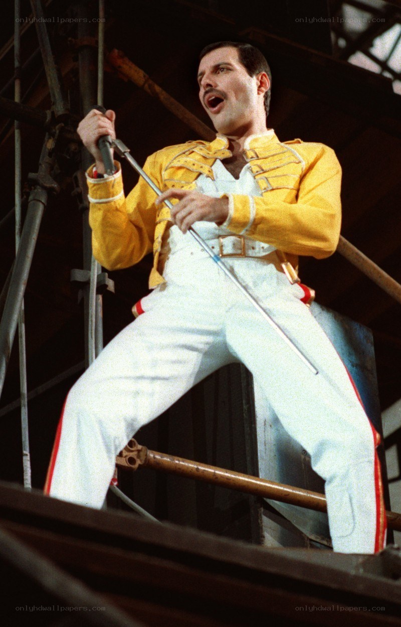 Freddie Mercury performing on stage