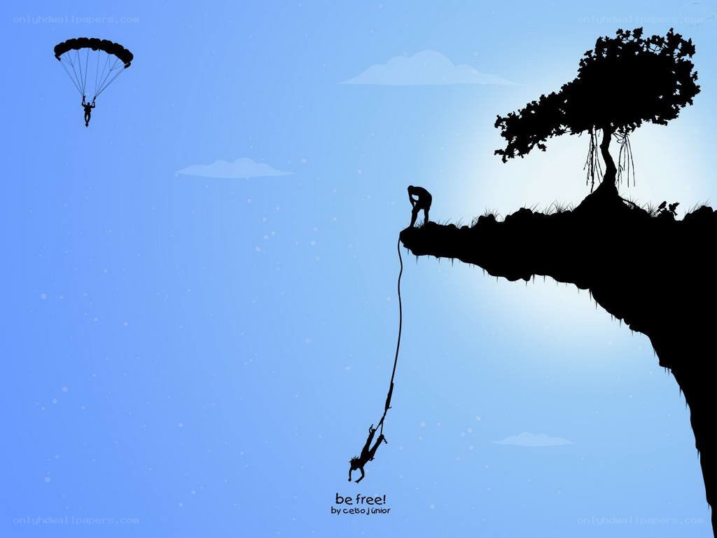 Freefall and parachute silhouettes