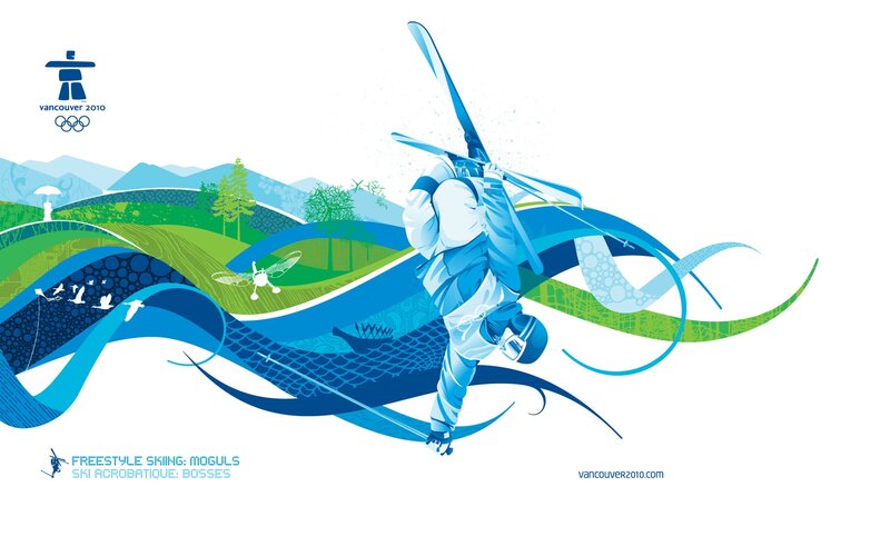 Freestyle Skier in Mid-air — Blue