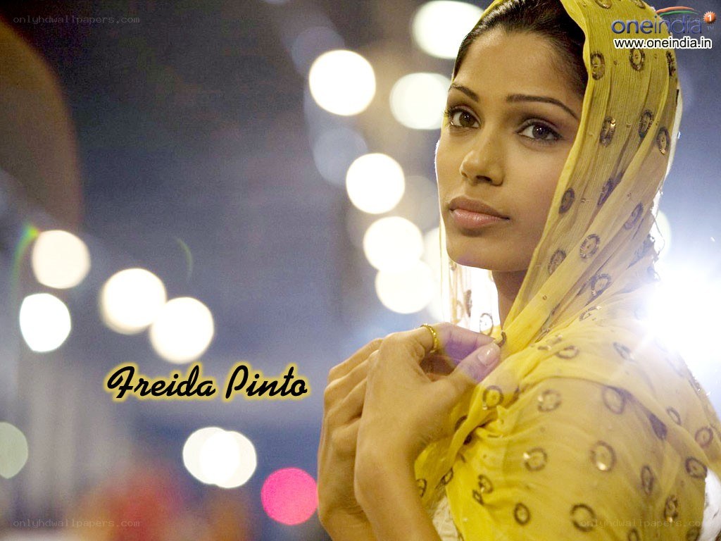 Freida Pinto in yellow scarf