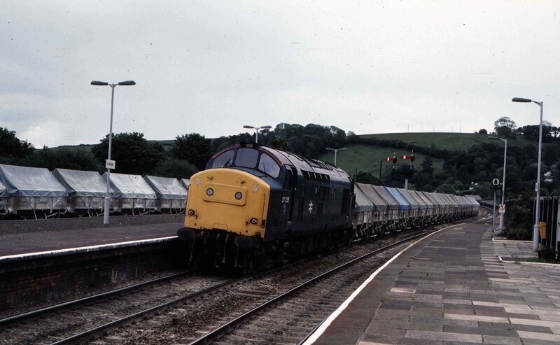 Freight train at a station