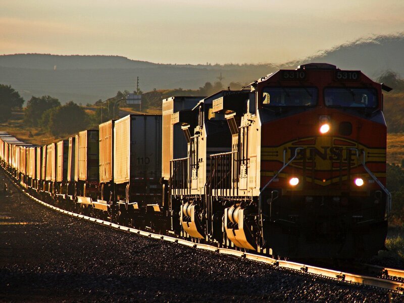 Freight train at sunset