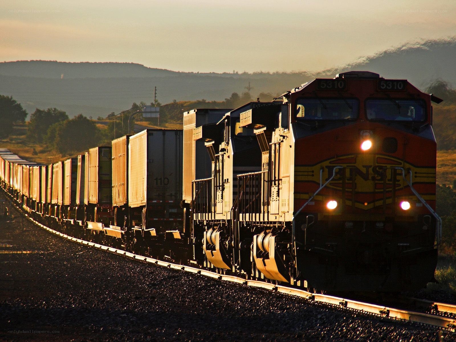 Freight train at sunset