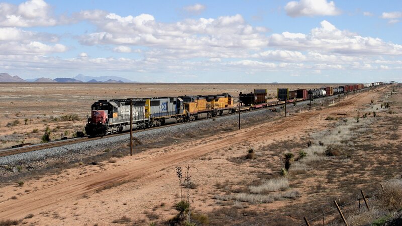 Freight Train in Desert — Brown, Arid