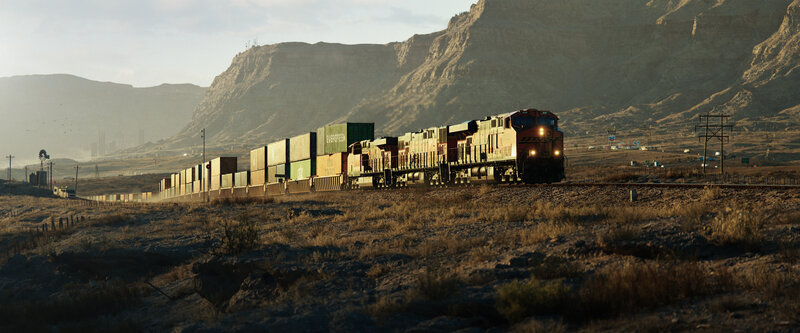 Freight Train in Desert — Brown