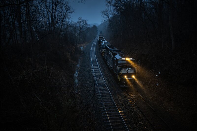 Freight Train in Forest — Black