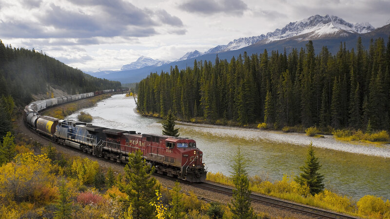 Freight Train in Mountains — Green, Serene