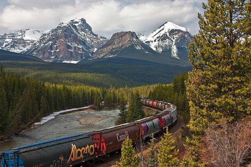 Freight Train in Mountains